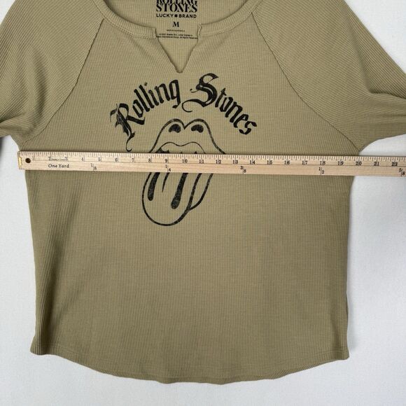 Lucky Brand Rolling Stones Top Womens Medium Brown Waffle Thermal Tongue Graphic - Picture 13 of 14